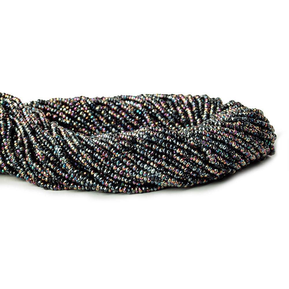 2mm Peacock Black Mystic Quartz micro faceted rondelles 13 inches 215 beads - The Bead Traders