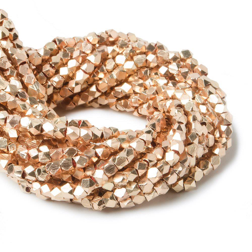 2mm Rose Gold plated Copper Shiny Faceted Nugget Beads 8 inch 93 pieces - The Bead Traders