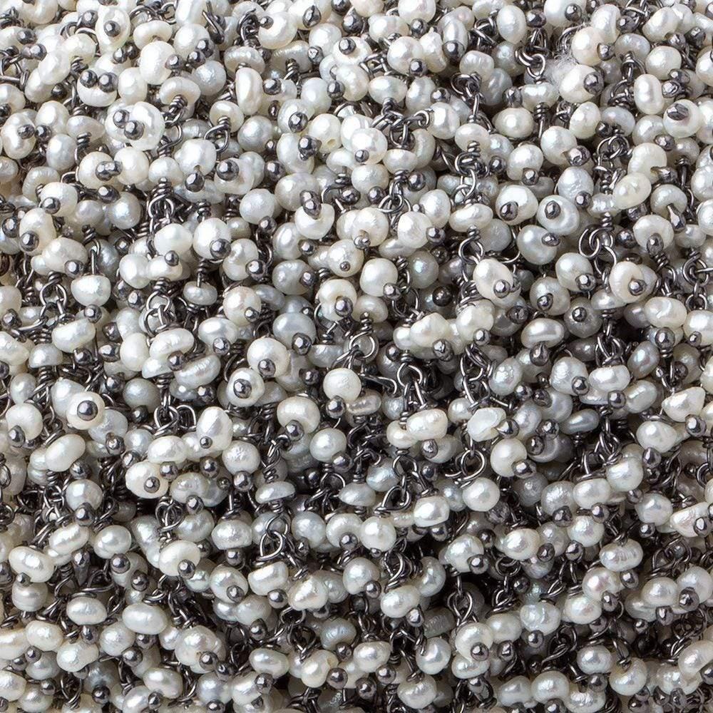 2mm White Baroque Pearl Black Gold Dangling Chain sold by the foot - The Bead Traders