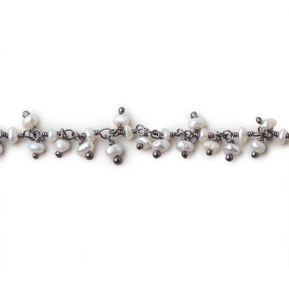 2mm White Baroque Pearl Black Gold Dangling Chain sold by the foot - The Bead Traders