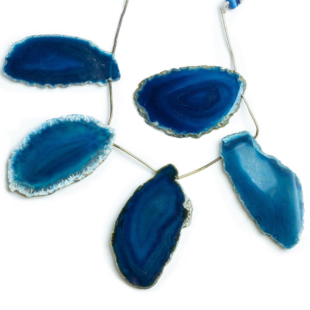 2x1.5 - 1.5x1.5 inch Aegean Blue Agate Slice Set of 5 focal beads - The Bead Traders
