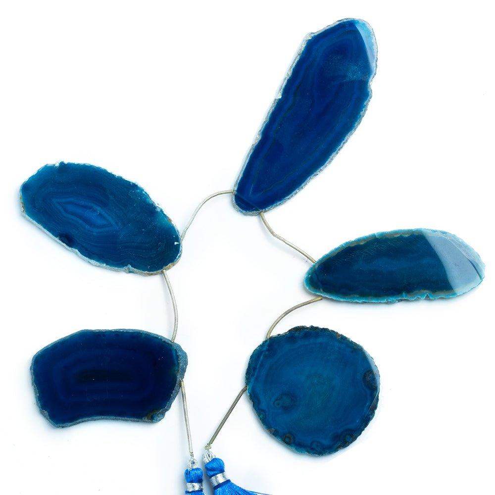 2x1.5 - 1.5x1.5 inch Aegean Blue Agate Slice Set of 5 focal beads - The Bead Traders