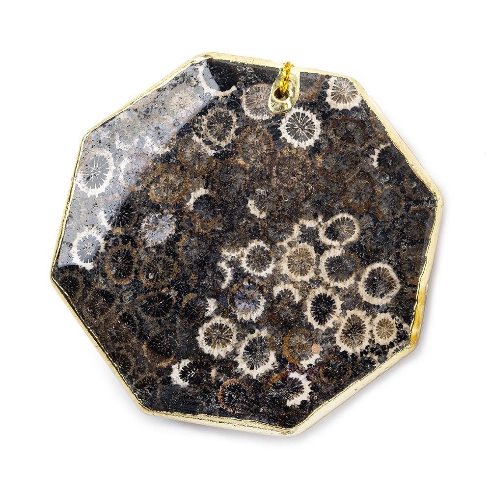 2x2 inch Fossilized Black Coral Gold Leafed Edge Pendant Focal Bead sold as 1 piece - The Bead Traders