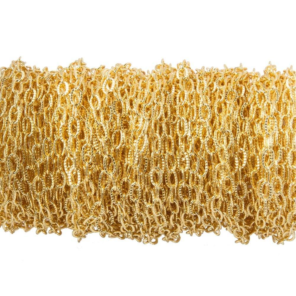 2x4mm 22kt Gold plated Elongated Corrugated Oval Link Chain by the Foot - The Bead Traders