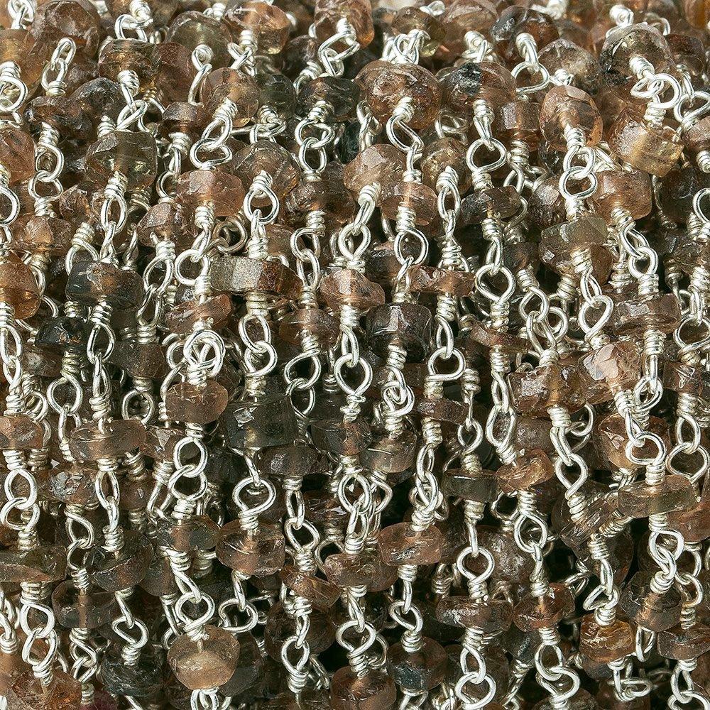 3-3.5mm Andalusite faceted Heishi Silver plated Chain by the foot - The Bead Traders