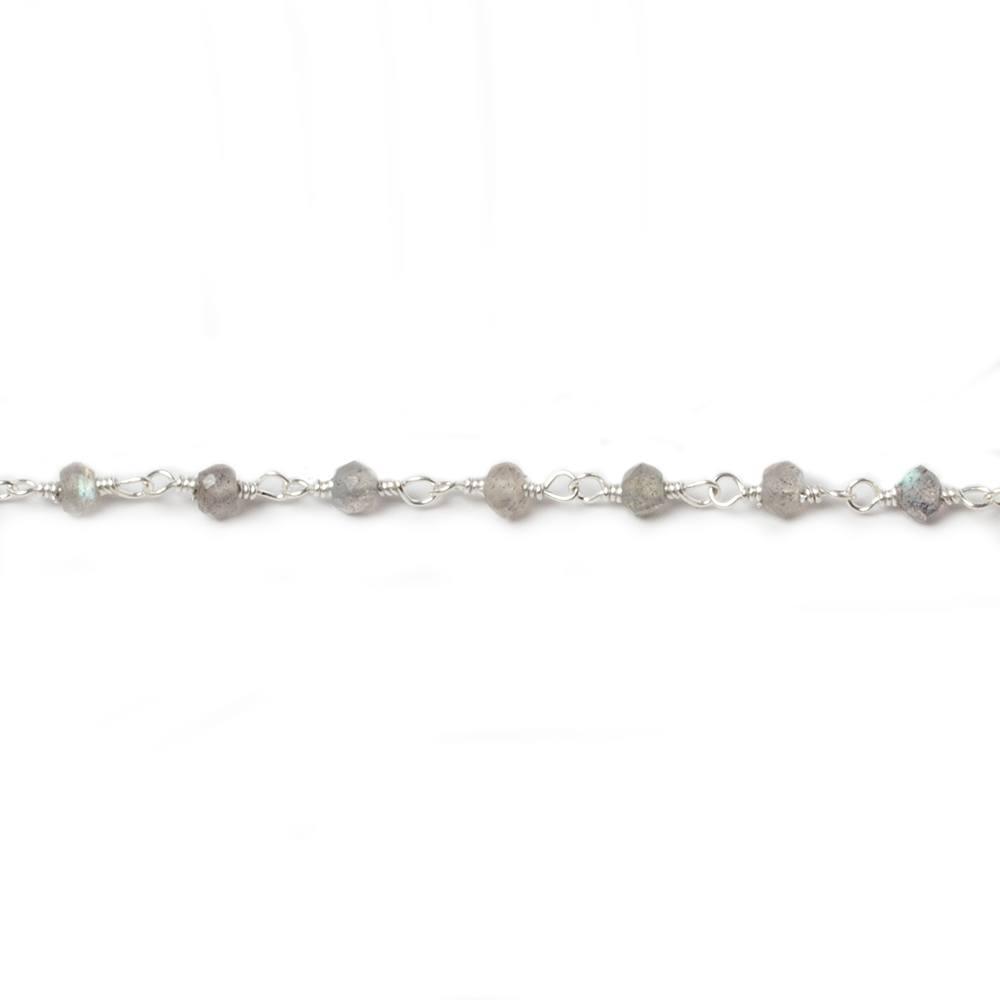 3-3.5mm Labradorite faceted rondelle Silver plated Chain by the foot 38 pieces - The Bead Traders