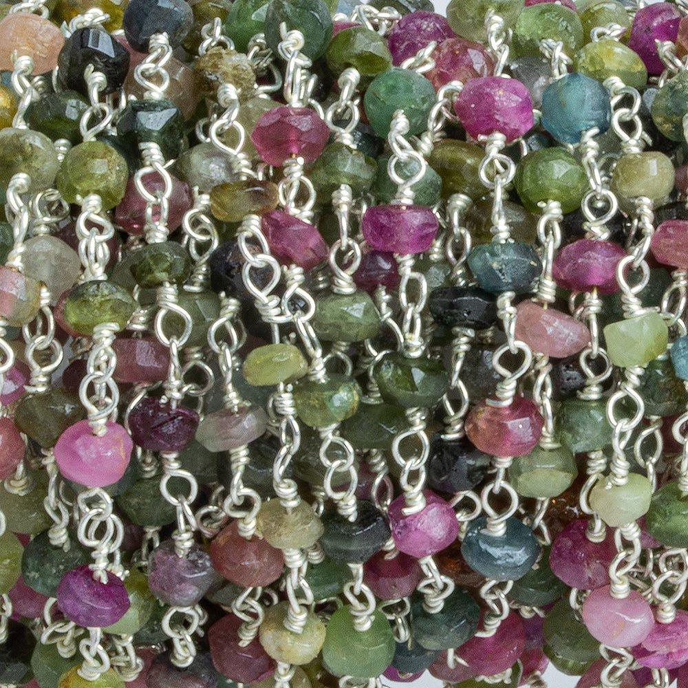 3-3.5mm MultiColor Tourmaline plain rondelle Silver plated Chain - The Bead Traders