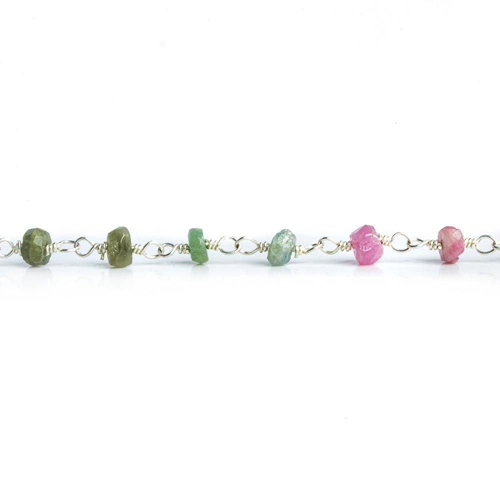 3-3.5mm MultiColor Tourmaline plain rondelle Silver plated Chain - The Bead Traders