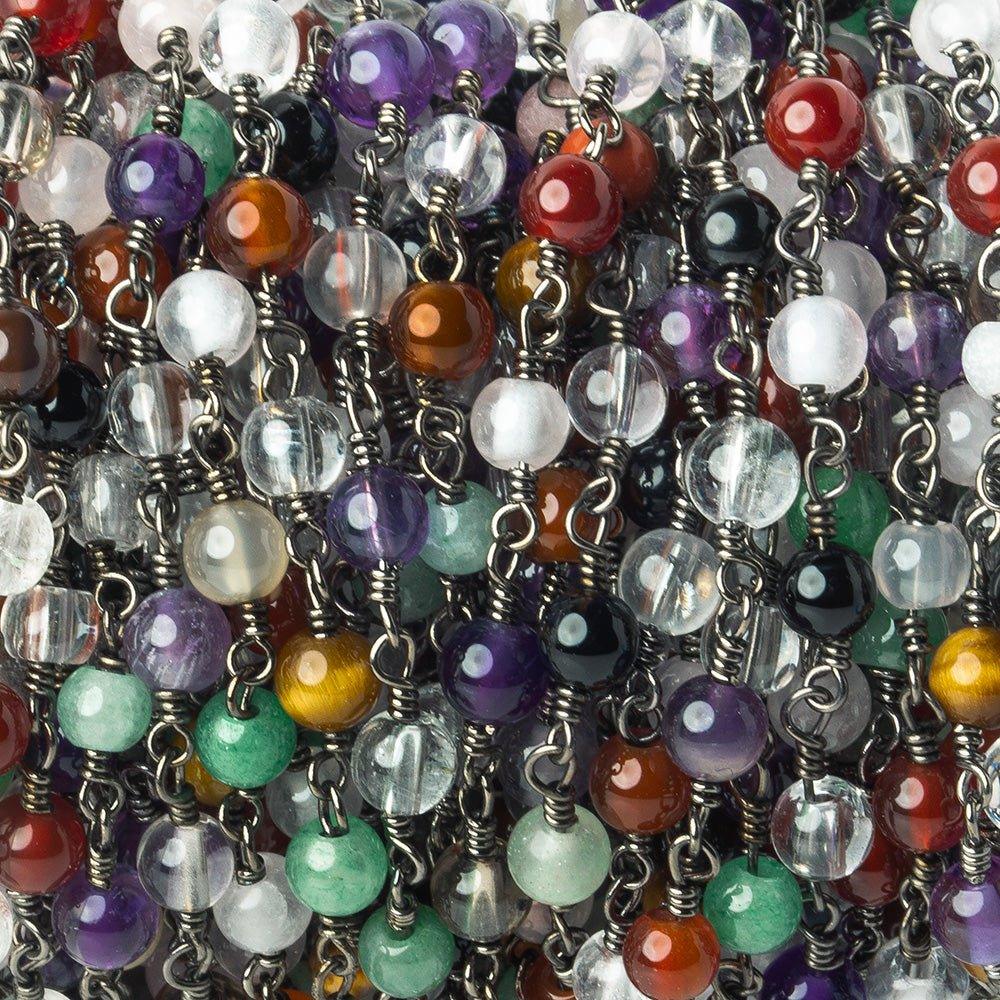 3-4.5mm Multi Color Gemstone plain round Black Gold plated Chain by the foot 32 pieces - The Bead Traders
