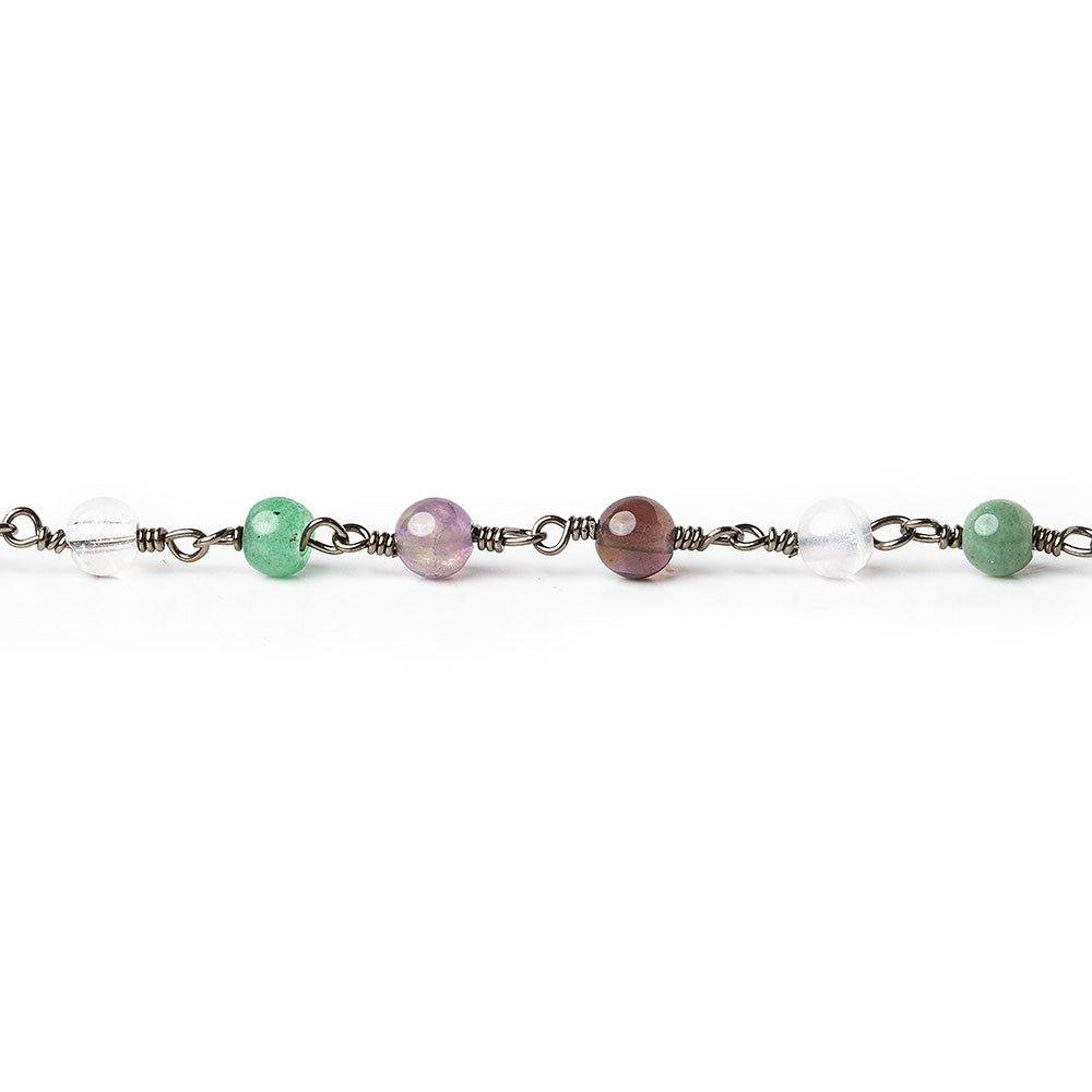 3-4.5mm Multi Color Gemstone plain round Black Gold plated Chain by the foot 32 pieces - The Bead Traders