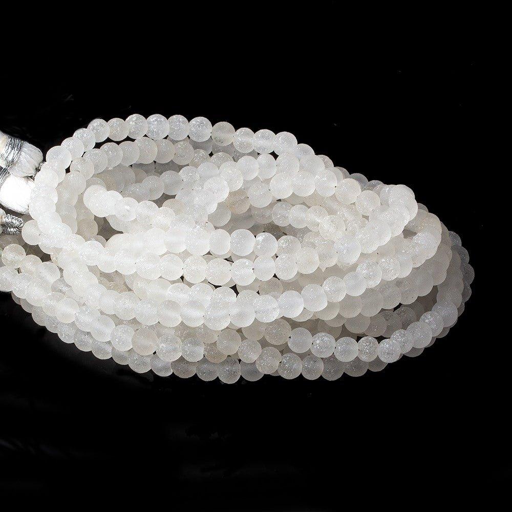 3-4mm Frosted Crystal Quartz plain round Beads 12.5 inch 78 pieces - The Bead Traders