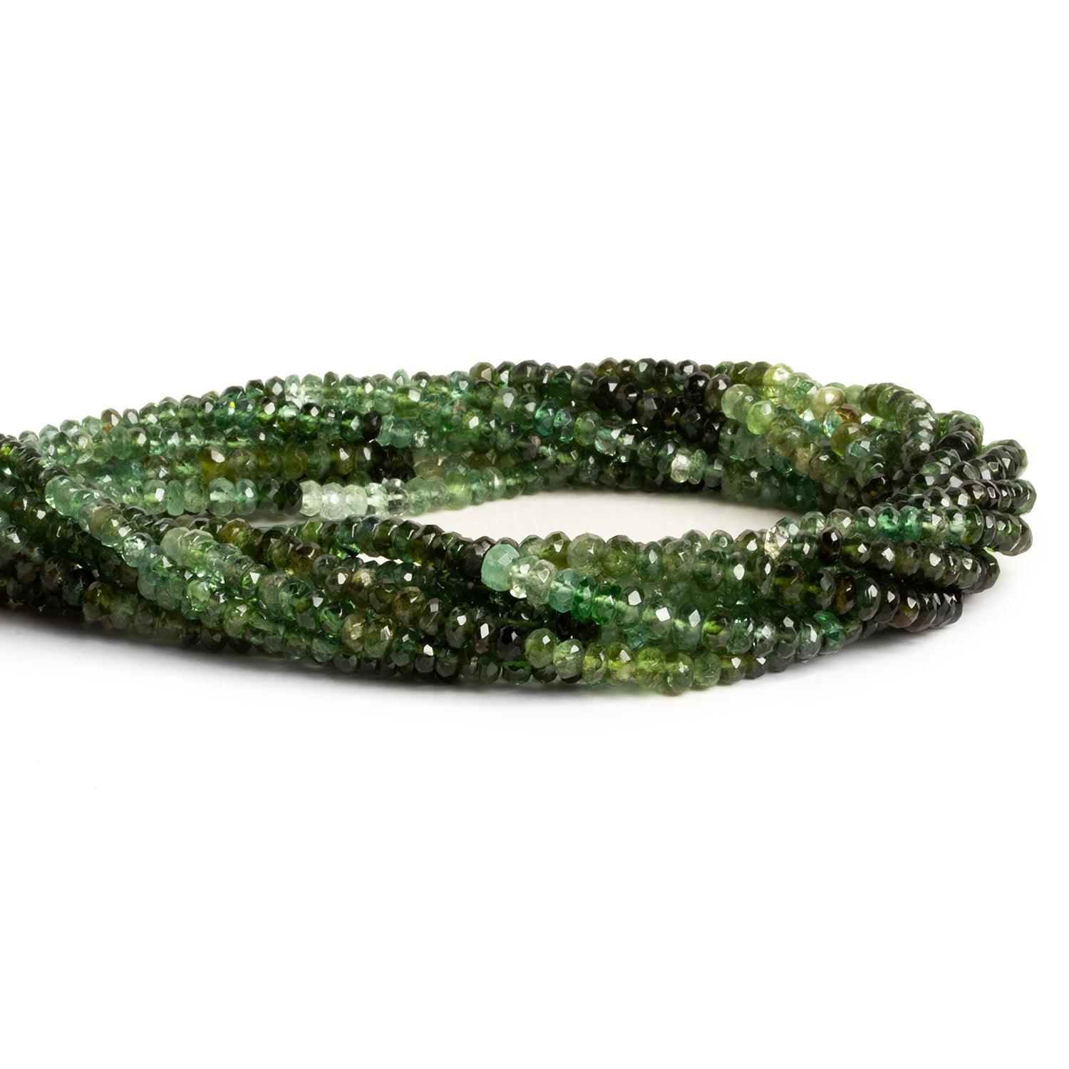 3-4mm Green Shaded Tourmaline Faceted Rondelles 14 inch 150 beads - The Bead Traders