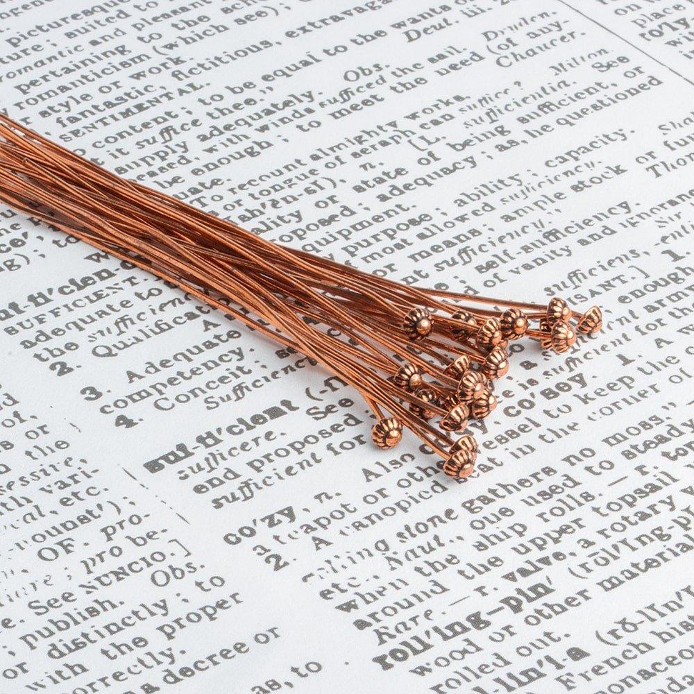 3 inch Copper Headpin with 3mm Fluted Ball Head 26 Gauge 22 pieces - The Bead Traders