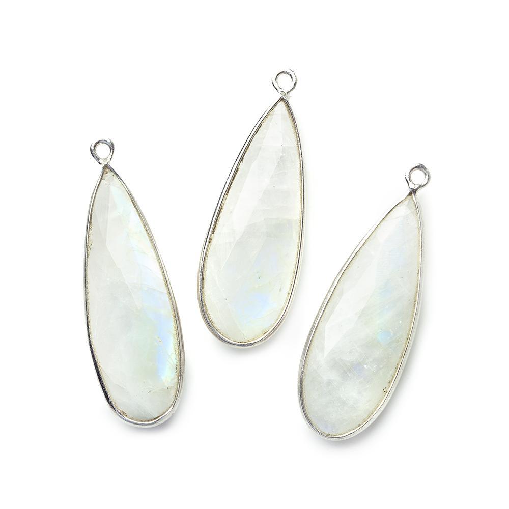 30x12mm Silver Bezel Rainbow Moonstone faceted pear Pendant 1 piece - The Bead Traders