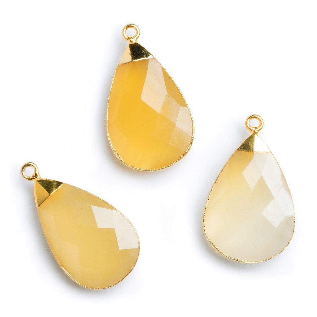 30x17mm Gold Leafed Yellow Chalcedony Pear Pendant 1 Piece - The Bead Traders