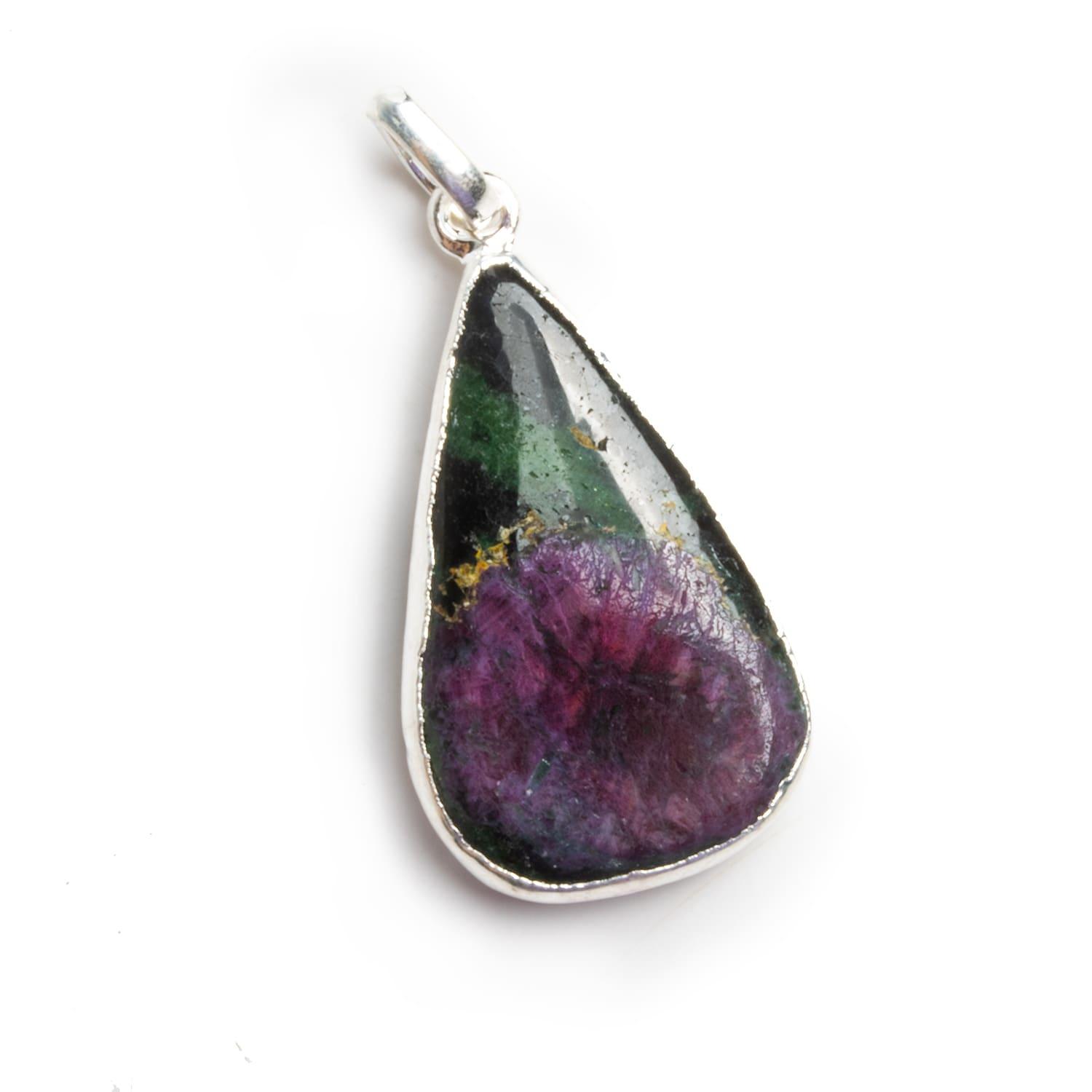 30x19mm Silver Leafed Ruby in Zoisite Pear Pendant 1 Piece - The Bead Traders