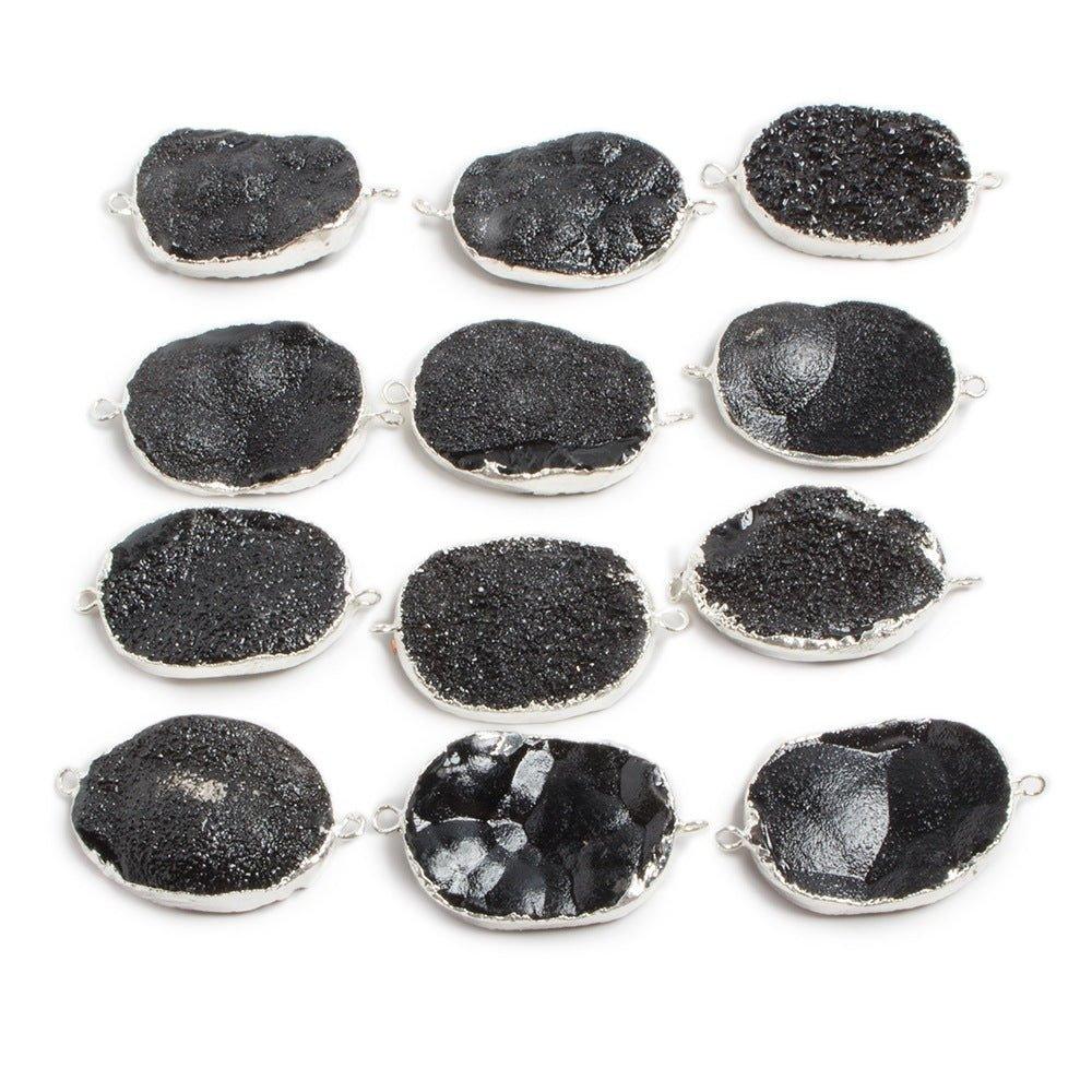 30x22mm Silver edged Black Oval Drusy Connector 1 focal bead - The Bead Traders