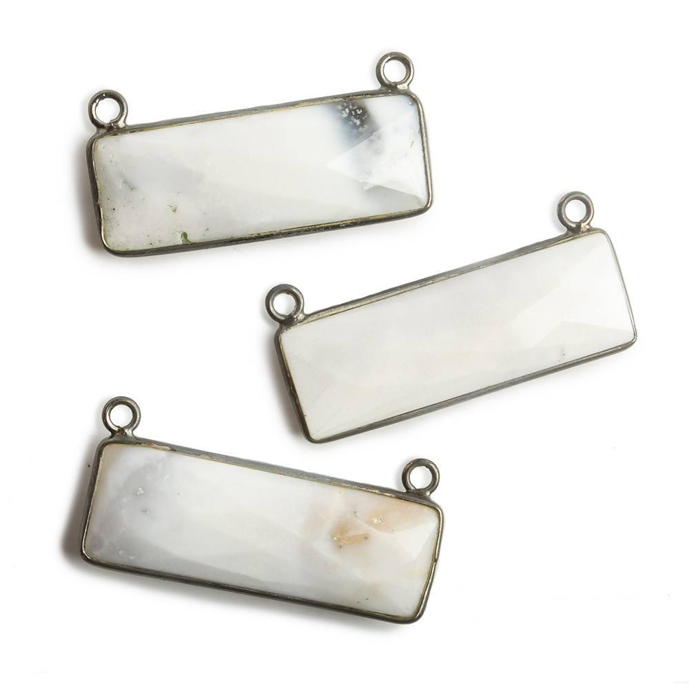 31x11mm Black Gold Bezel Dendritic Agate Bar 2 ring Connector East West 1 pc - The Bead Traders