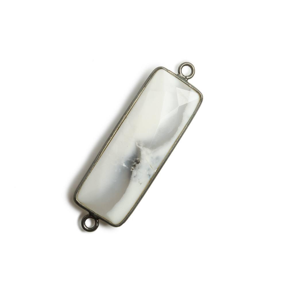 31x11mm Black Gold Bezel Dendritic Agate Bar 2 ring Connector North South 1 pc - The Bead Traders