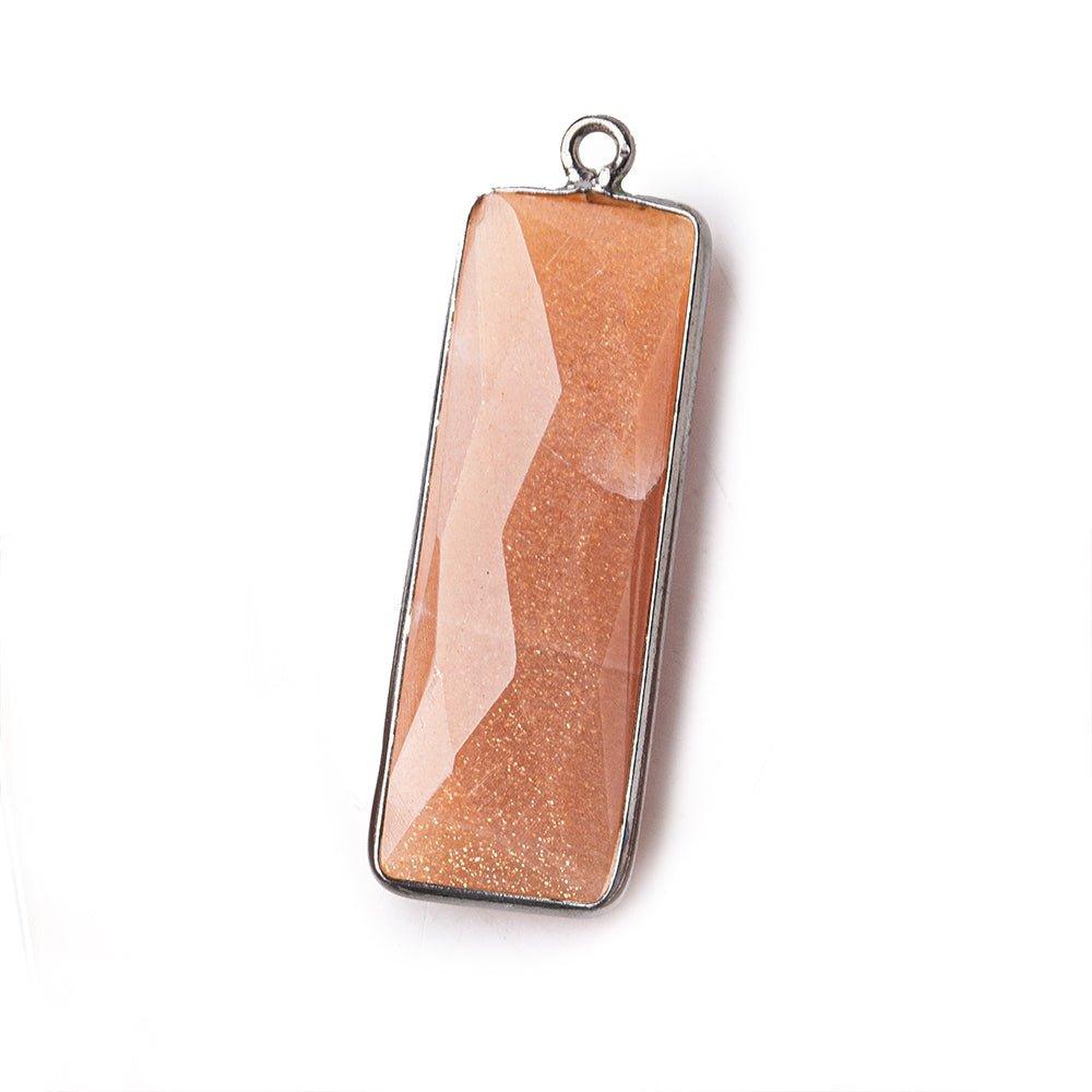 31x11mm Black Gold Bezel Peach Moonstone Bar 1 ring pendant 1 piece - The Bead Traders