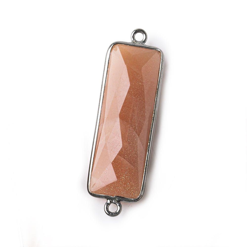 31x11mm Black Gold Bezel Peach Moonstone Bar 2 ring Connector North South 1 piece - The Bead Traders