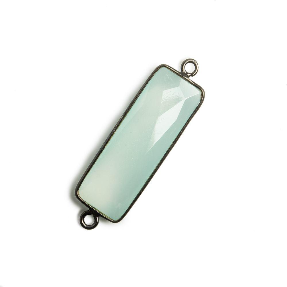31x11mm Black Gold Bezel Seafoam Chalcedony Bar 2 ring Connector North South 1 pc - The Bead Traders