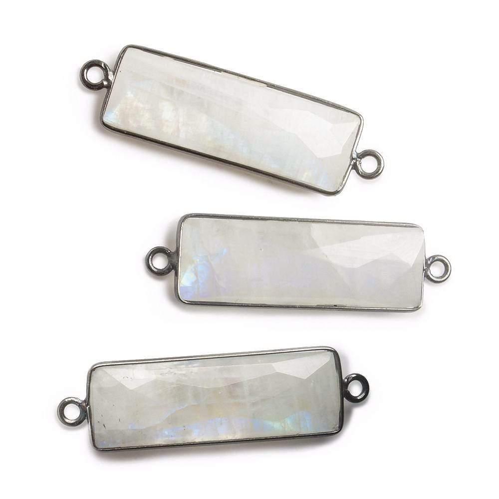 31x11mm Black Gold Bezeled Rainbow Moonstone Bar Pendant 1 Piece - The Bead Traders