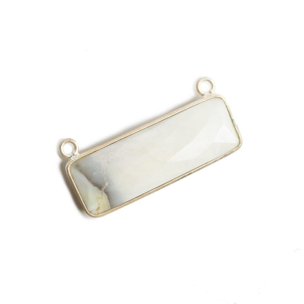 31x11mm Silver Bezel Dendritic Agate Bar 2 ring Connector East West 1 pc - The Bead Traders