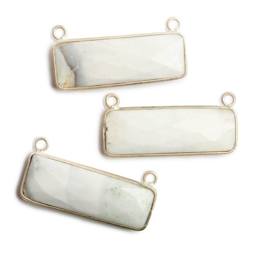 31x11mm Silver Bezel Dendritic Agate Bar 2 ring Connector East West 1 pc - The Bead Traders