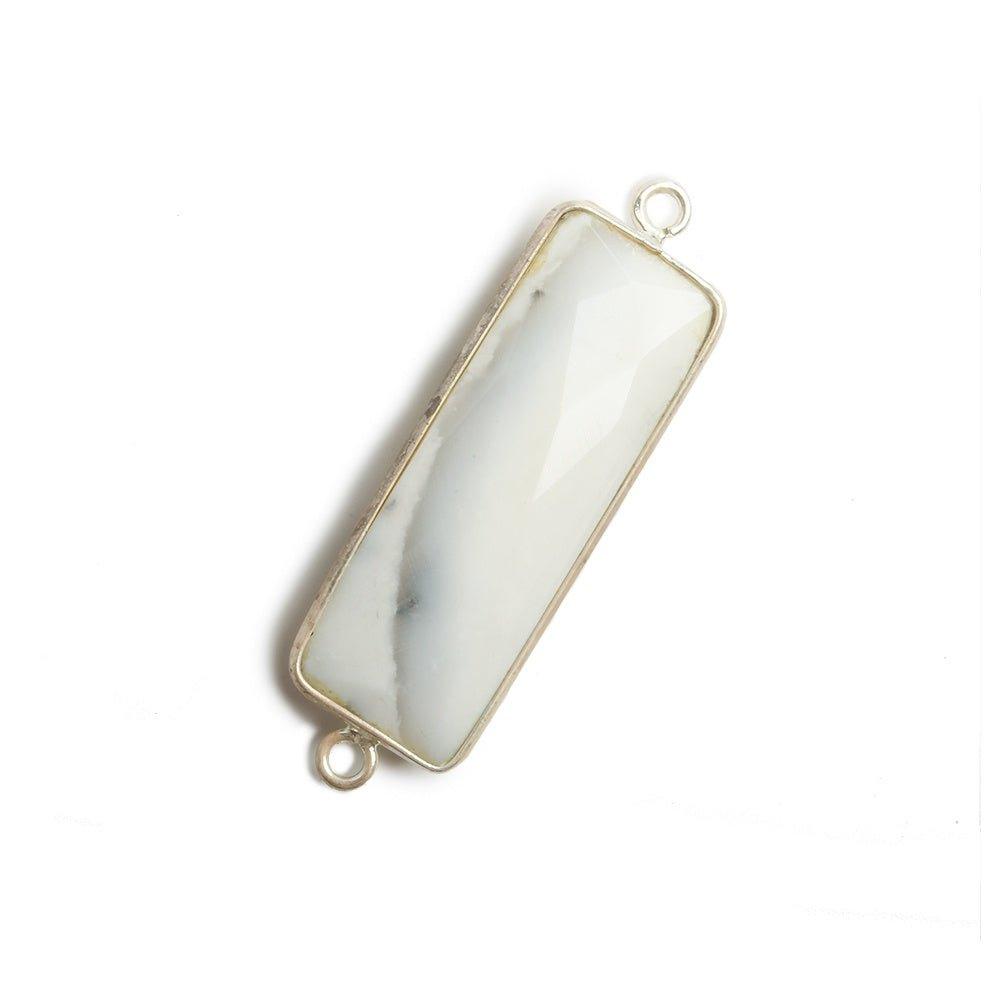 31x11mm Silver Bezel Dendritic Agate Bar 2 ring Connector North South 1 pc - The Bead Traders