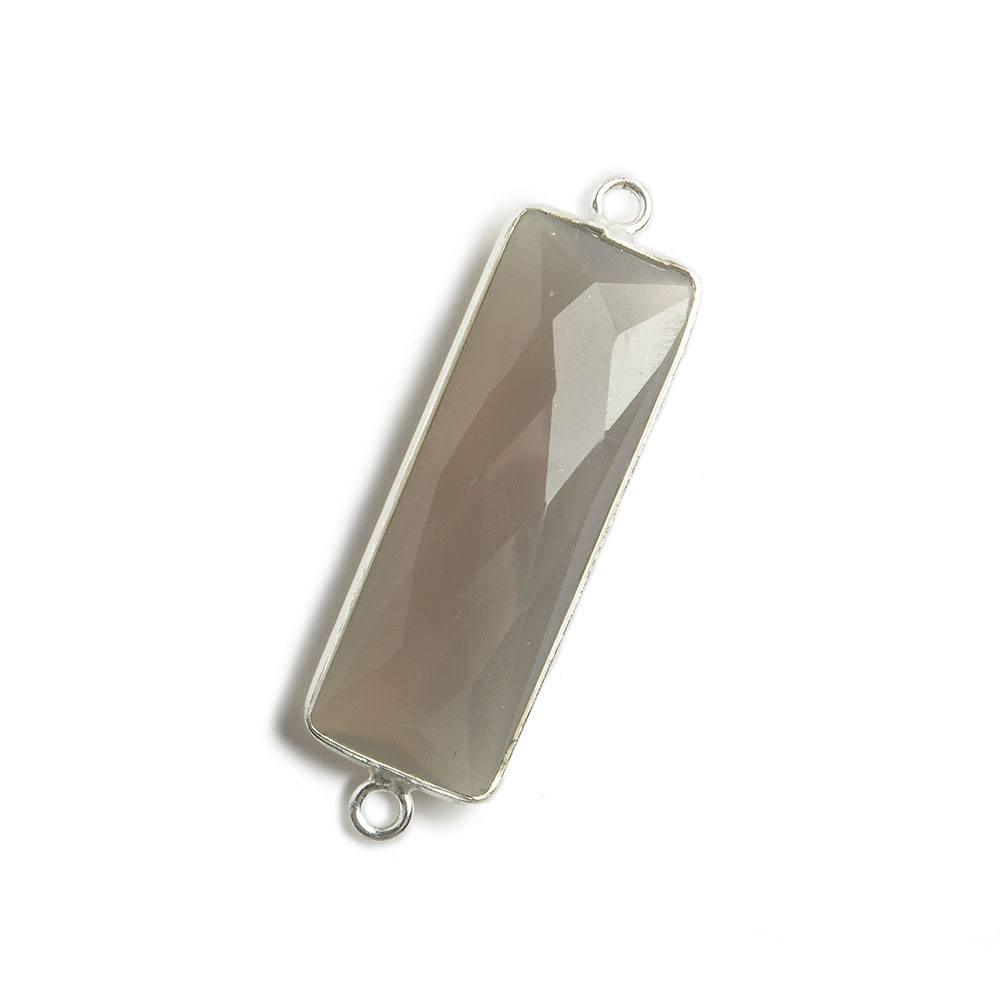 31x11mm Silver Bezel Grey Chalcedony Bar 2 ring Connector North South 1 piece - The Bead Traders