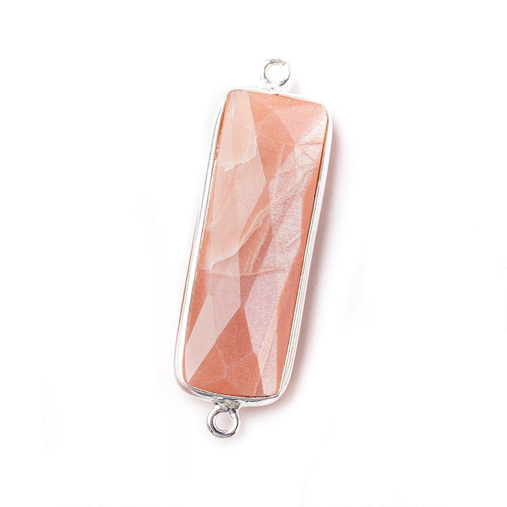 31x11mm Silver Bezel Peach Moonstone Bar 2 ring Connector North South 1 piece - The Bead Traders