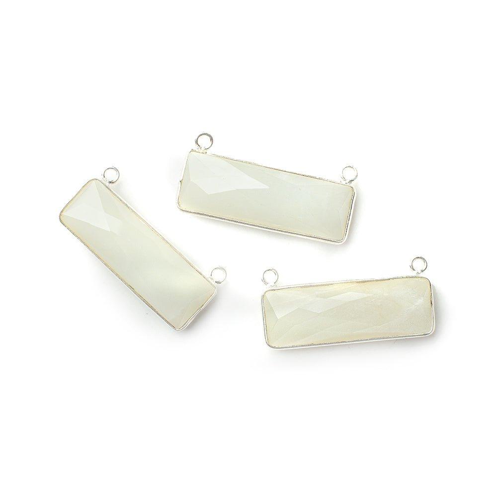 31x11mm Silver Bezel White Moonstone Bar 2 ring Connector East West 1 piece - The Bead Traders