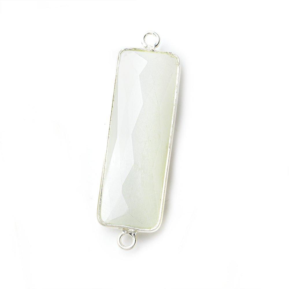 31x11mm Silver Bezel White Moonstone Bar 2 ring Connector North South 1 piece - The Bead Traders