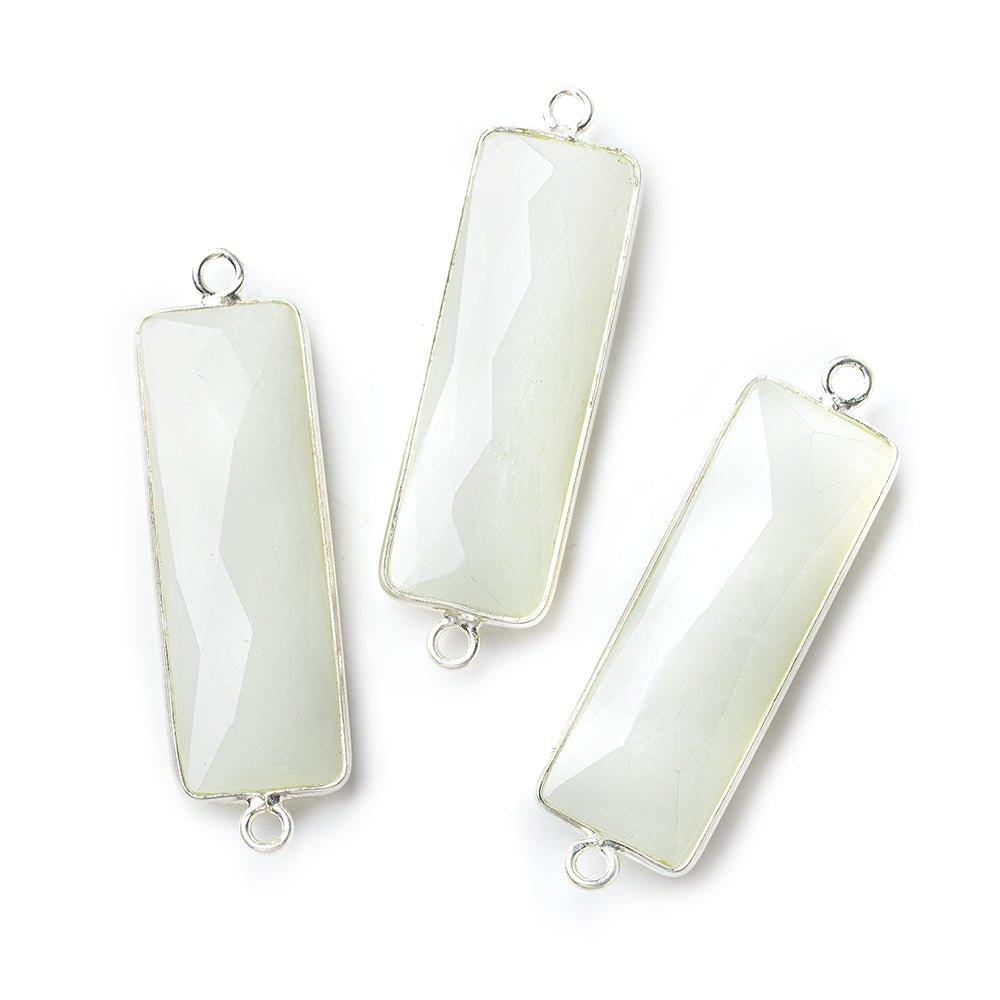 31x11mm Silver Bezel White Moonstone Bar 2 ring Connector North South 1 piece - The Bead Traders