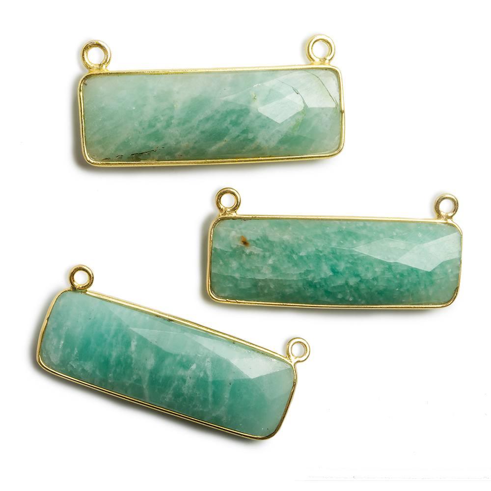 31x11mm Vermeil Bezel Amazonite Bar 2 ring Connector East West 1 pc - The Bead Traders