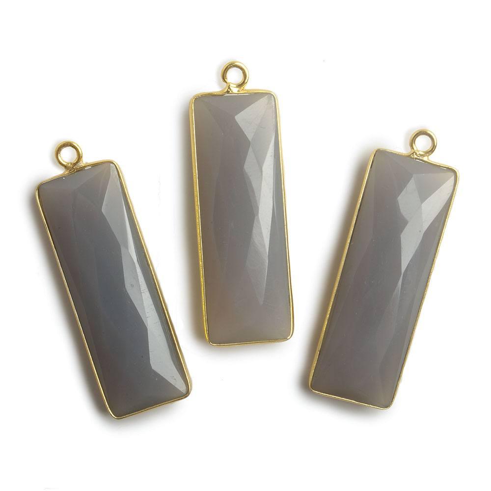 31x11mm Vermeil Bezel Grey Chalcedony Bar 1 ring pendant 1 piece - The Bead Traders
