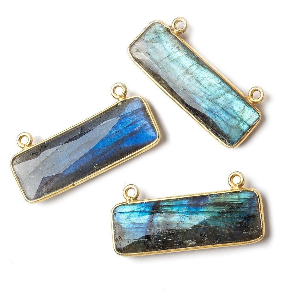 31x11mm Vermeil Bezel Labradorite Bar 2 ring Connector East West 1 piece - The Bead Traders