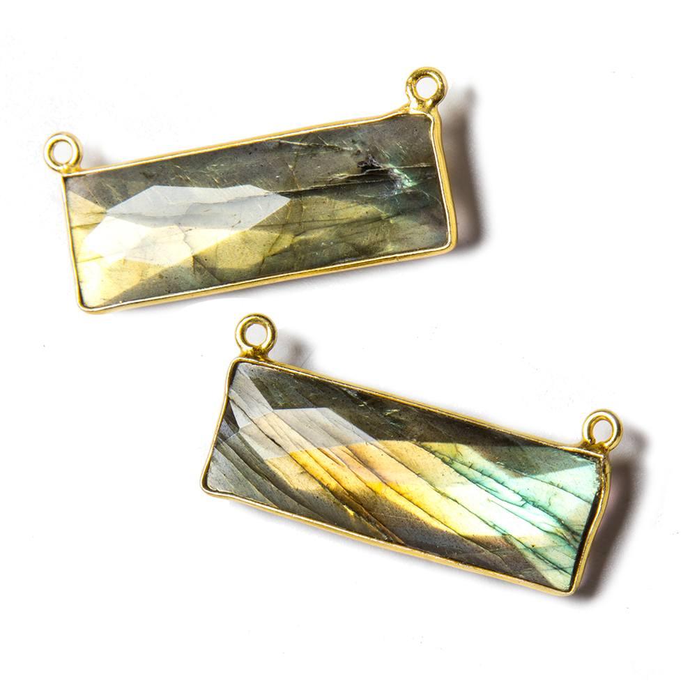 31x11mm Vermeil Bezel Labradorite Bar 2 ring Connector East West 1 piece - The Bead Traders