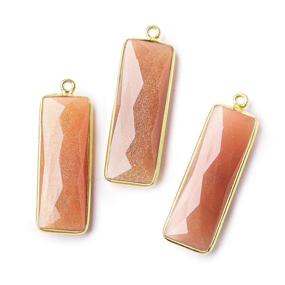 31x11mm Vermeil Bezel Peach Moonstone Bar 1 ring pendant 1 piece - The Bead Traders