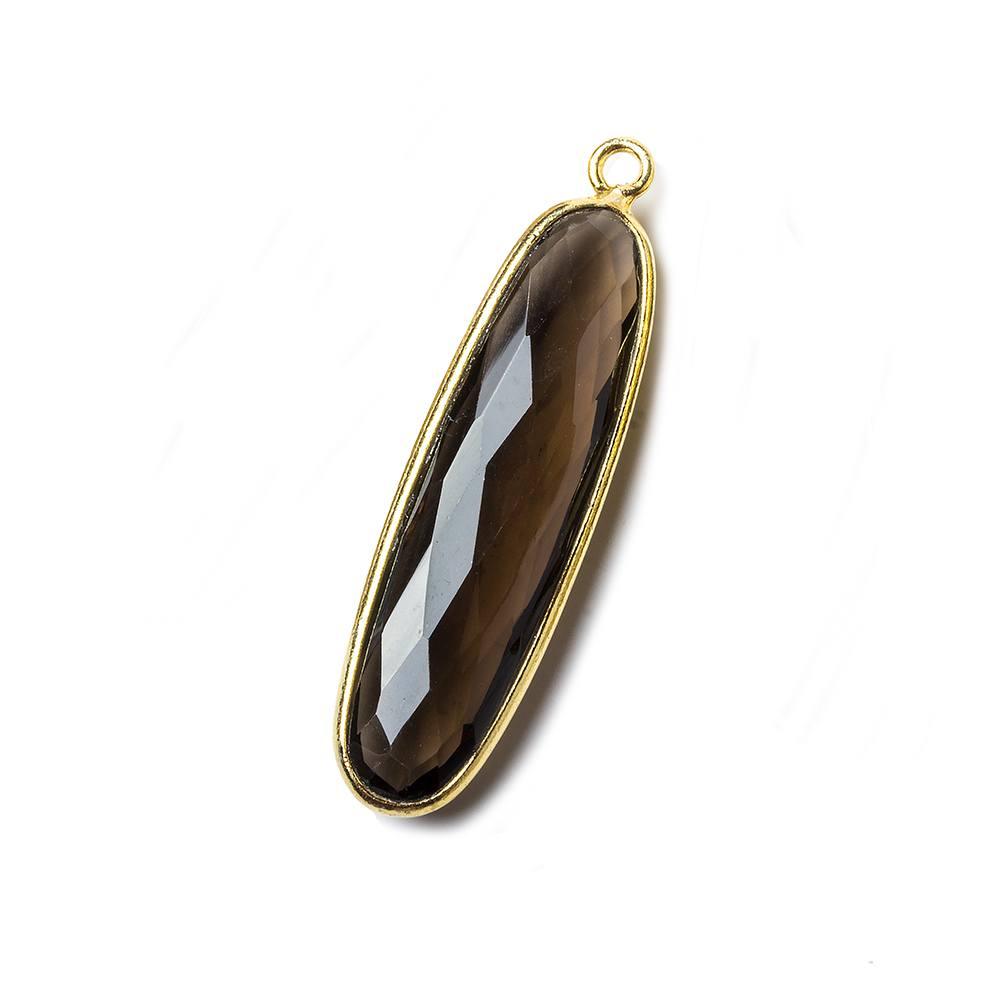 31x9x5mm Vermeil Bezel Smoky Quartz Elongated Oval Pendant 1 focal bead - The Bead Traders