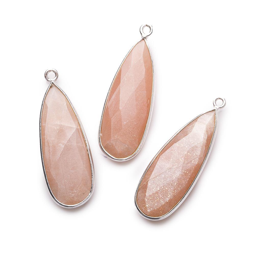 32x12mm Silver .925 Bezeled Angel Skin Peach Moonstone Pear Pendant 1 piece - The Bead Traders