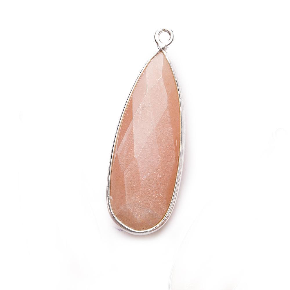 32x12mm Silver .925 Bezeled Angel Skin Peach Moonstone Pear Pendant 1 piece - The Bead Traders