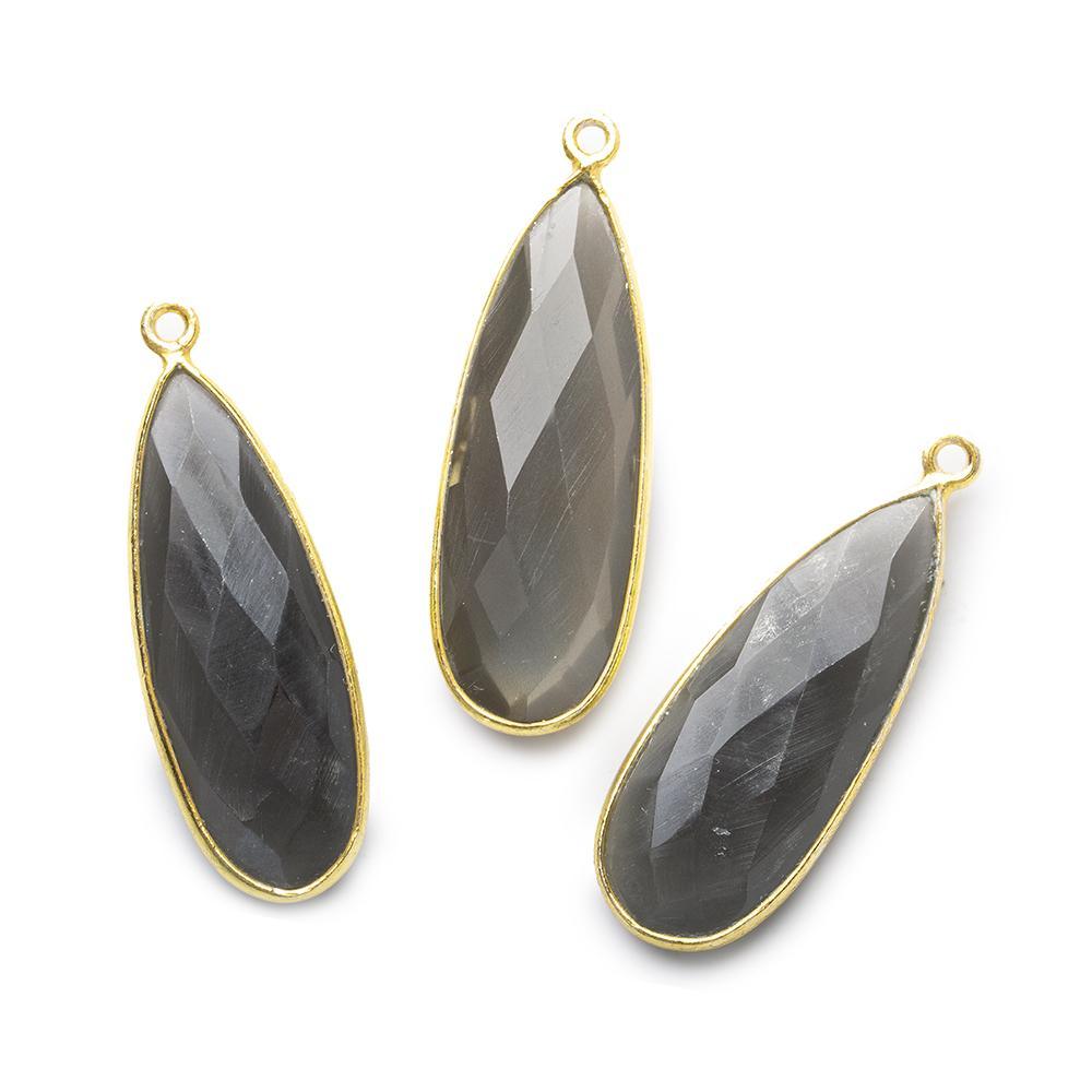 32x12mm Vermeil Bezeled Platinum Grey Moonstone Pear Pendant 1 piece - The Bead Traders
