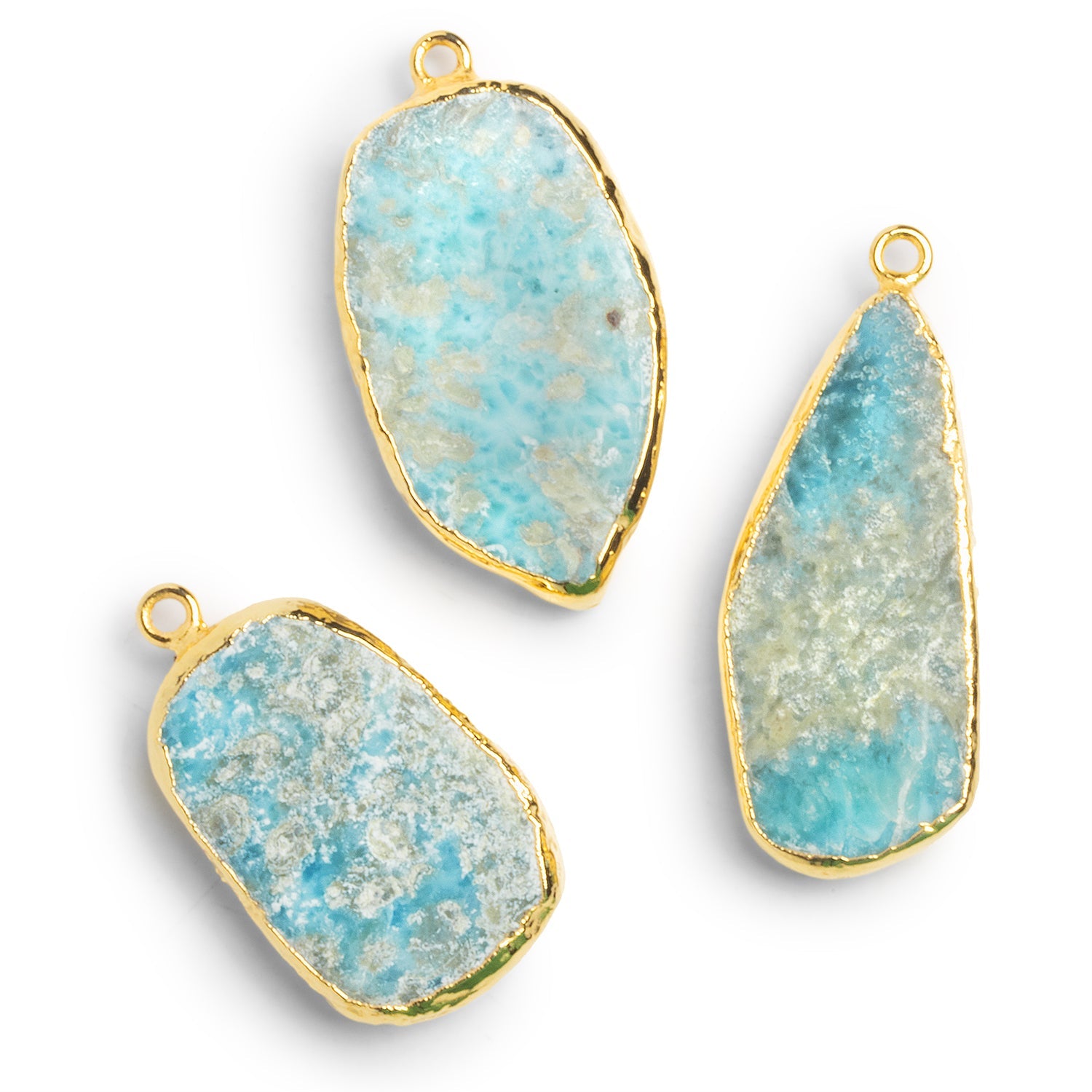 33x20mm Gold Leafed Larimar Slice Pendant 1 Bead - The Bead Traders