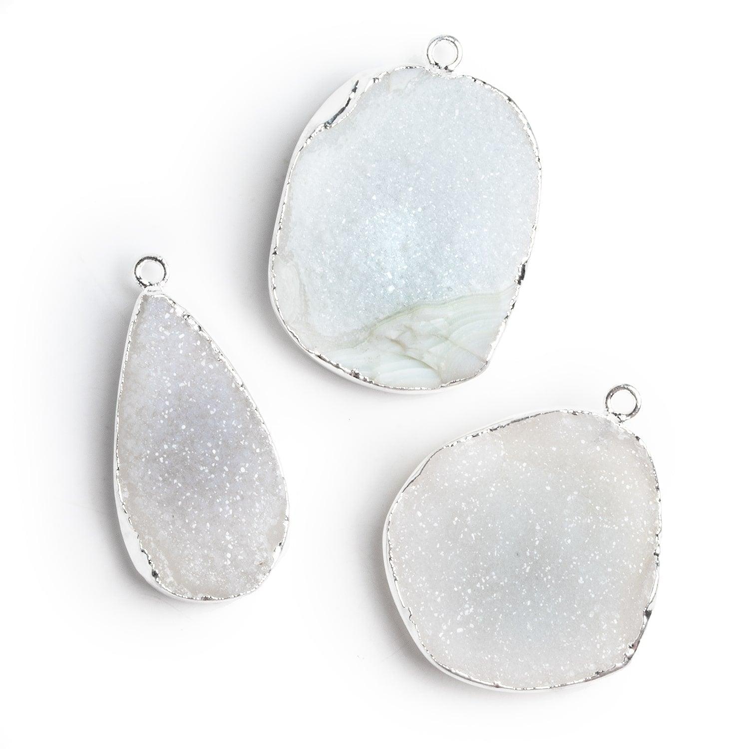 33x25mm Silver Leafed White Drusy Pendants - Lot of 3 - The Bead Traders