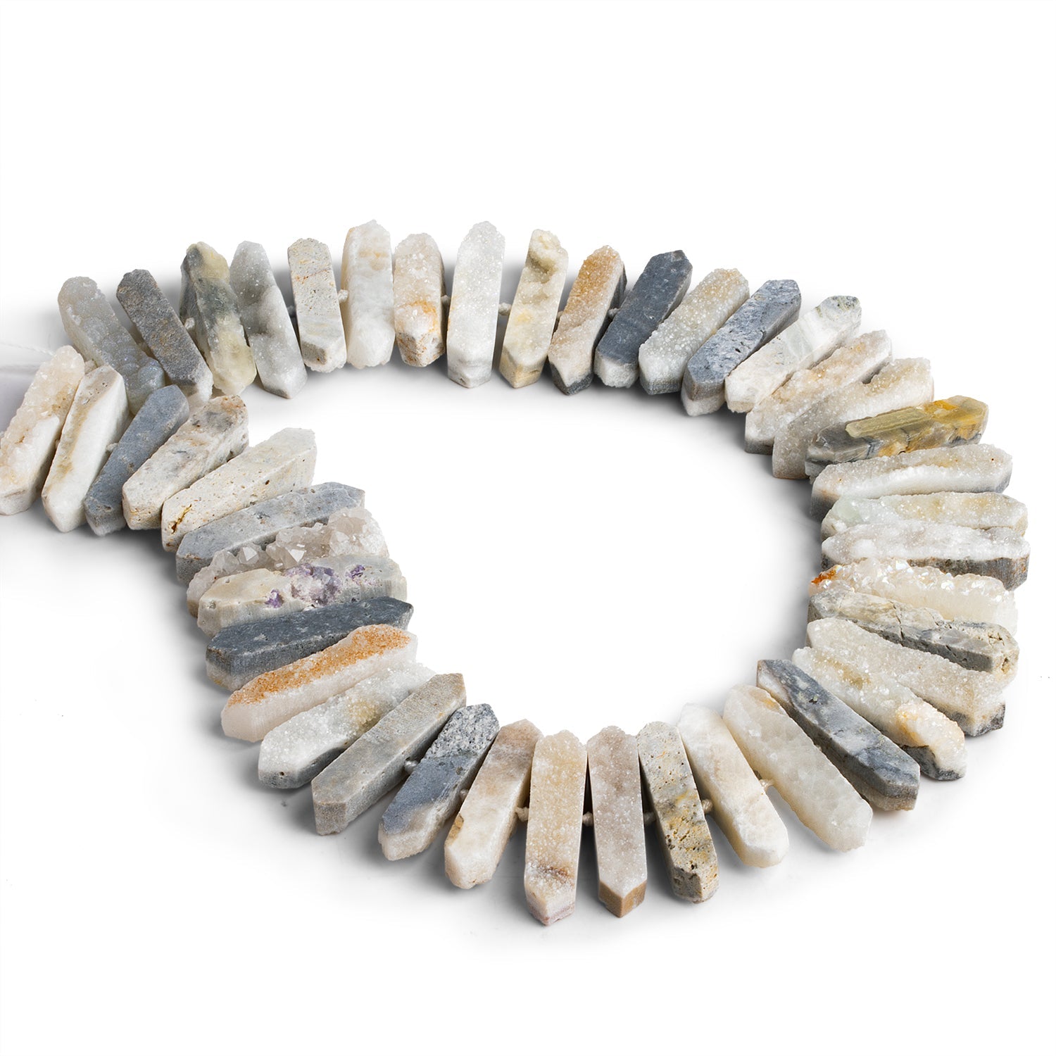 33x8mm Mystic Drusy Natural Crystal Columns 16 inch 45 beads - The Bead Traders