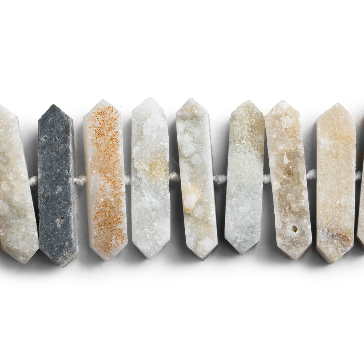 33x8mm Mystic Drusy Natural Crystal Columns 16 inch 45 beads - The Bead Traders