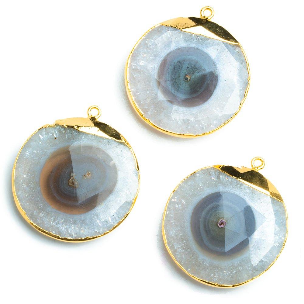 34mm Gold Leafed Solar Quartz Coin Pendant 1 piece - The Bead Traders