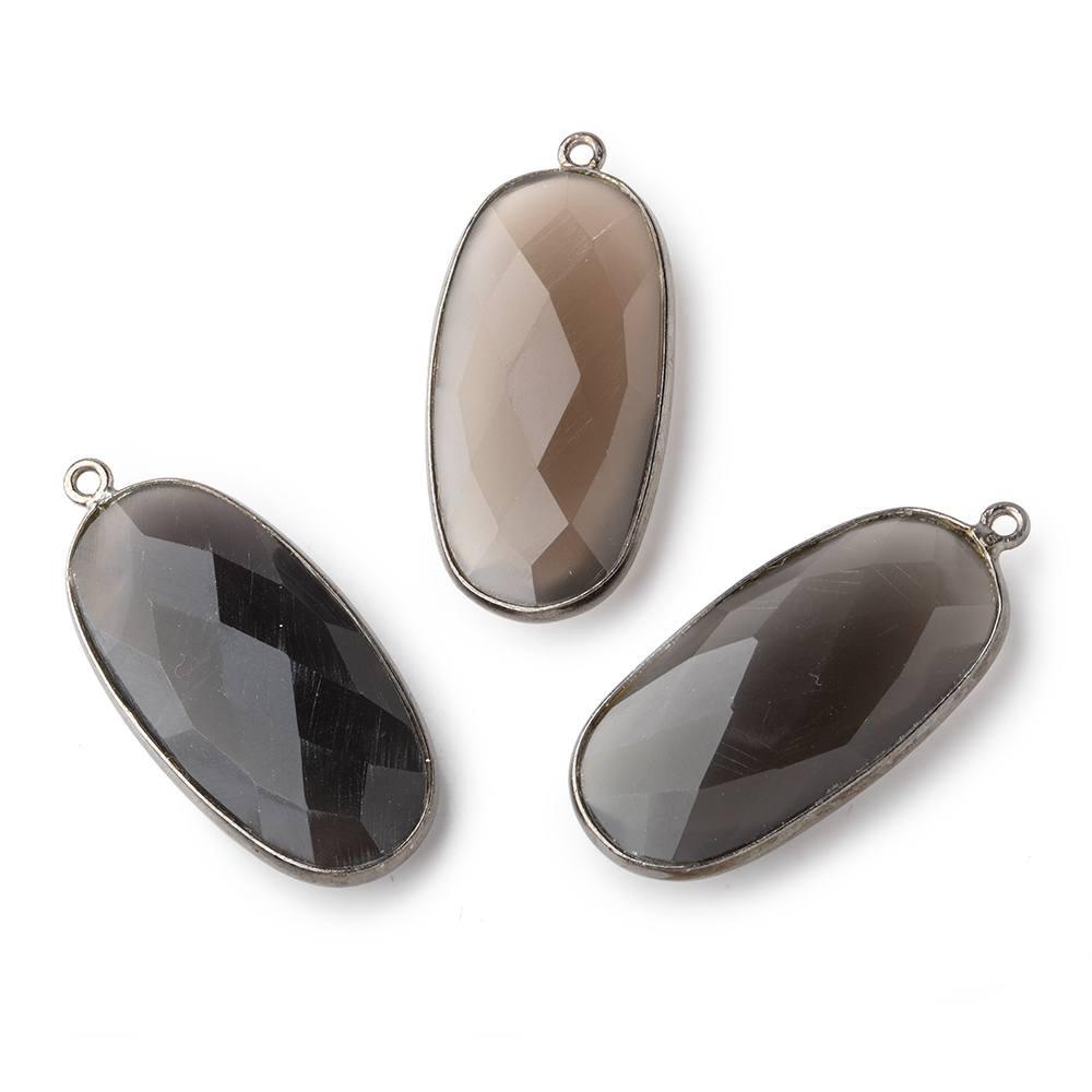 34x16mm Black Gold .925 Bezeled Platinum Dark Grey Moonstone faceted Oval Pendant 1 piece - The Bead Traders
